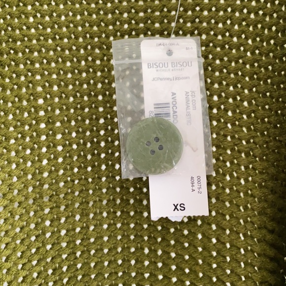 Bisou Bisou Green Chunky Collared Tie Waist Knit One-Button 3/4 Sleeve Cardigan - Picture 7 of 9